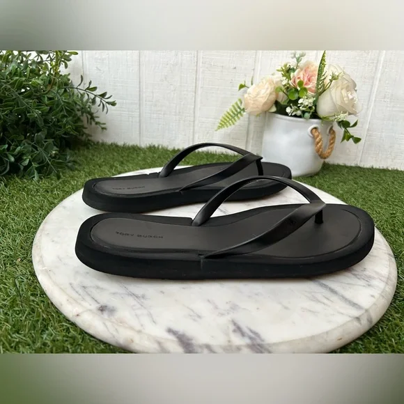 Tory Burch Black Minimalist Flip Flop Sandals women size 10 preowned - Picture 2 of 13